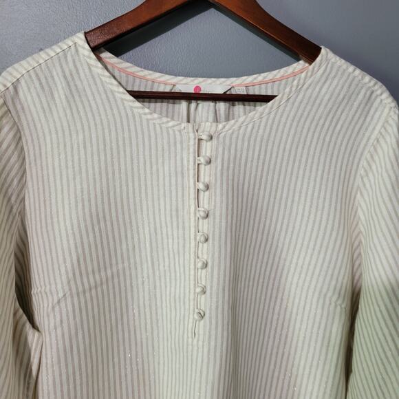 Boden Tunic Top Size 18 Linen Blend Gold Metallic Long Sleeve Womens Preppy - Picture 2 of 10